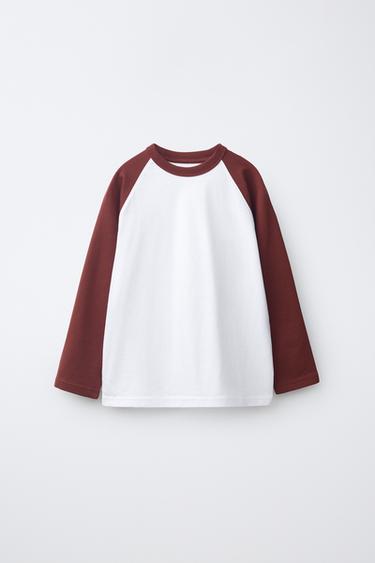 T-SHIRT MED RAGLANÆRMER - burgundy fra Zara