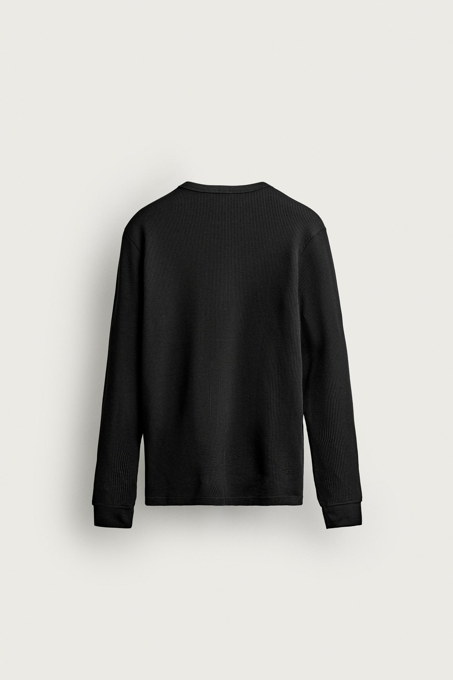 Мужская футболка Zara Waffle Knit Regular Fit, цвет: Чёрный — фото 6