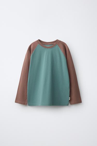 CONTRAST RAGLAN LONG SLEEVE T-SHIRT - Pastel blue by Zara
