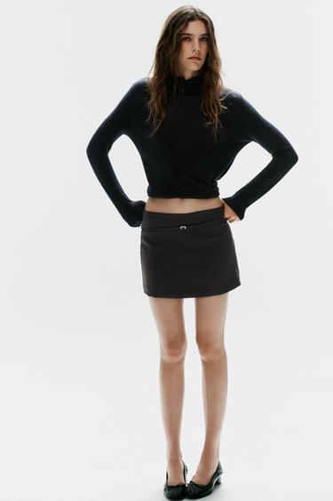 FALDA PANTALÓN CINTURÓN CUADROS - Negro / Marrón de Zara