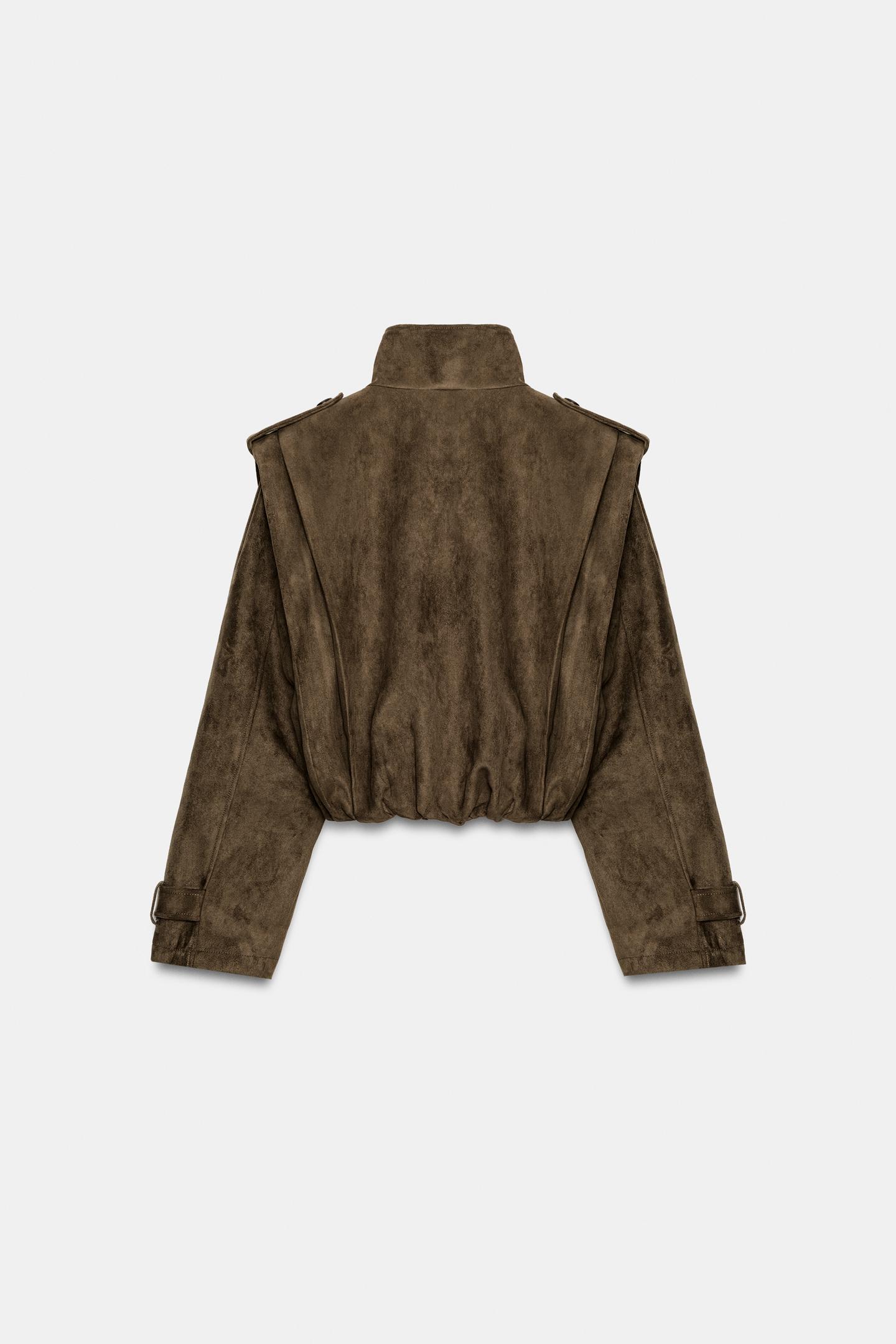 Женское пальто Zara Short Pleated Trench, цвет: Тёмный хаки — фото 5
