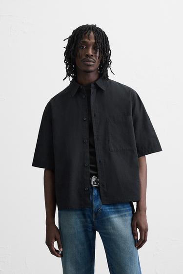 JACQUARD COTTON - LINEN SHIRT - Black by Zara
