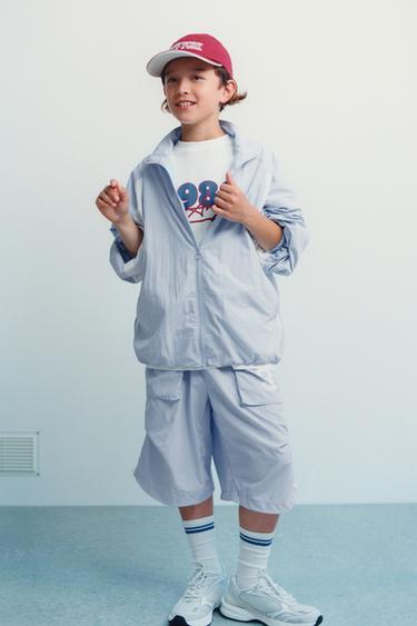 Zara 尼龍長版科技百慕達褲 - 天藍色