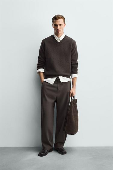 Zara RELAXED FIT PLEATED PANTS - Chocolate