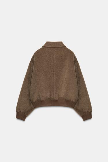 WOOL BLEND BOMBER JACKET ZW COLLECTION - Brown / Taupe by Zara - Image 2