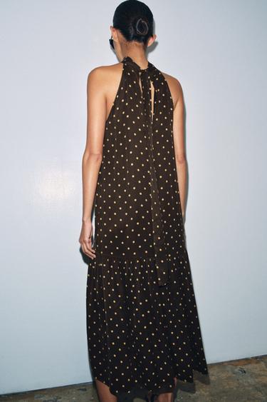 ROBE HALTER À POIS ZW COLLECTION - Marron / Écru de Zara - Image 2