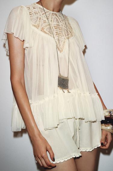 EMBROIDERED FLUID TOP - Vanilla by Zara - Image 1