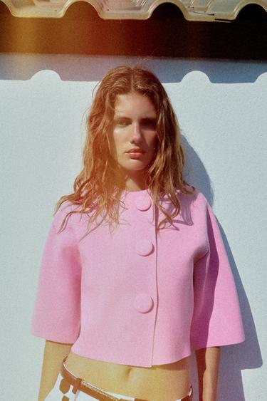 CARDIGAN WITH COVERED BUTTON - Pink by Zara