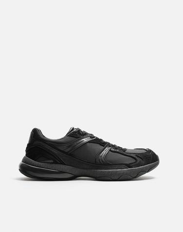 Zara MONOCHROME LEATHER SNEAKERS - Black