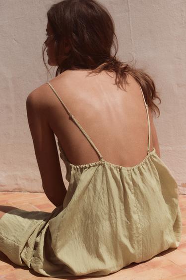 FLOWING MIDI DRESS WITH OPEN BACK - Beige / Green by Zara - Image 3