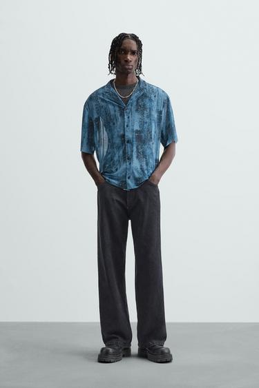 Zara SEMI-SHEER PRINTED SHIRT - Blue - Image 0
