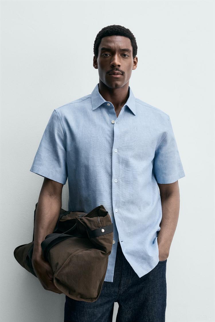 ZARA TEXTURED LINEN/COTTON SHIRT