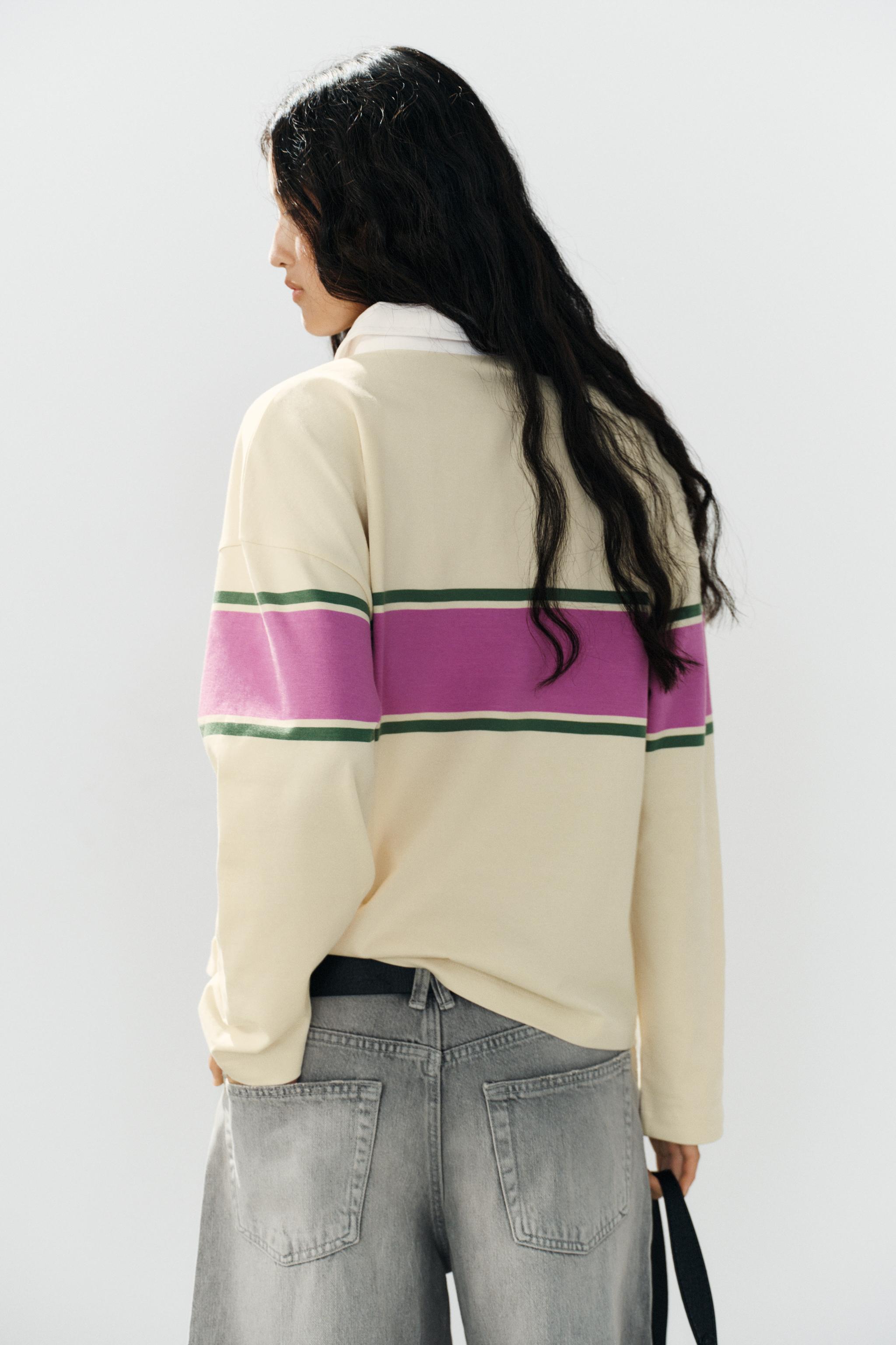 Женские рубашки Zara CONTRAST STRIPED POLO SHIRT — фото 5