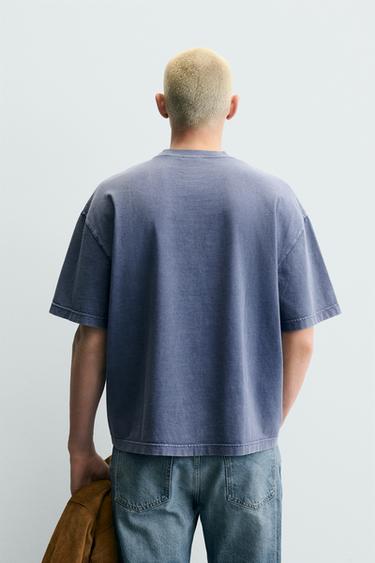 T-SHIRT LAVÉ À IMPRIMÉ CLOUS - Bleu de Zara - Image 2