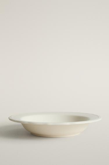 EARTHENWARE SOUP PLATE WITH RAISED-DESIGN EDGE - Ecru by Zara - Image 0