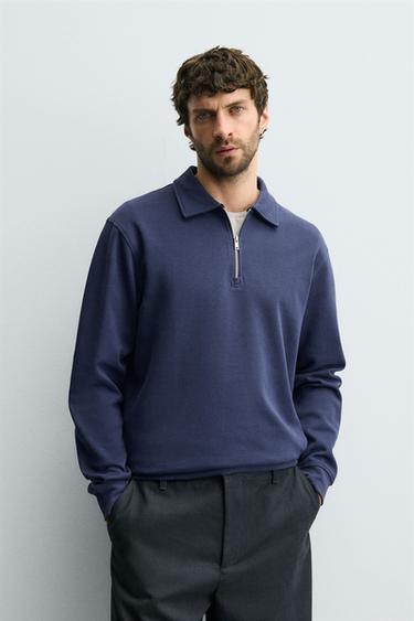 SUDADERA POLO INTERLOCK ZIPPER - Azulón de Zara