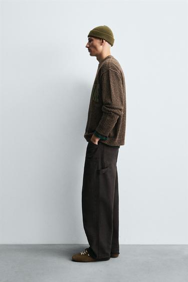 RIBBED SLOGAN SWEATER - Brown by Zara - Image 3