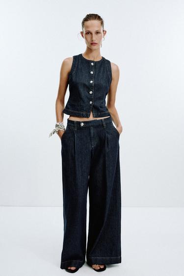 Zara Z1975 FITTED DENIM VEST - Blue