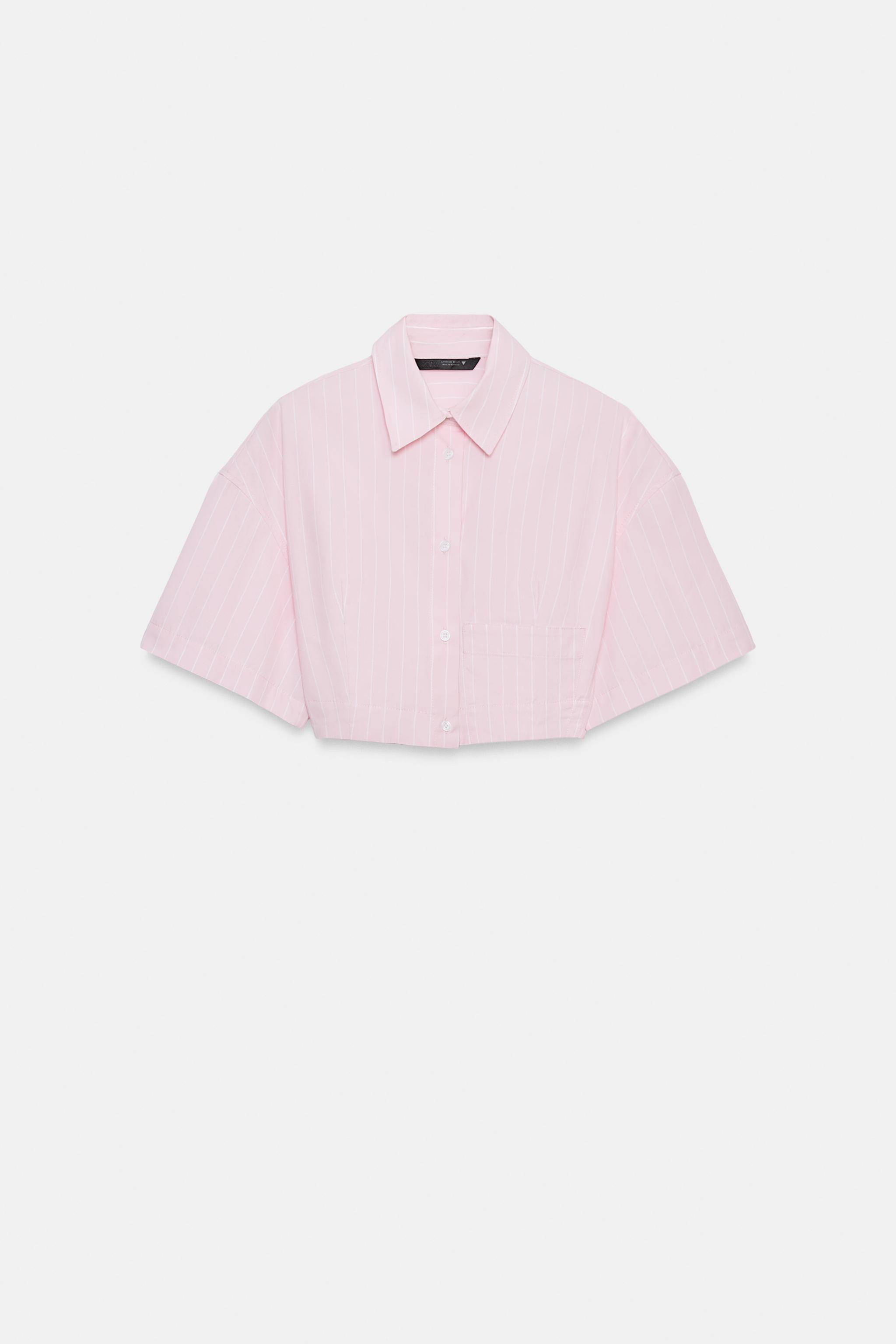 Zara Çizgili Crop Poplin Gömlek görsel 5