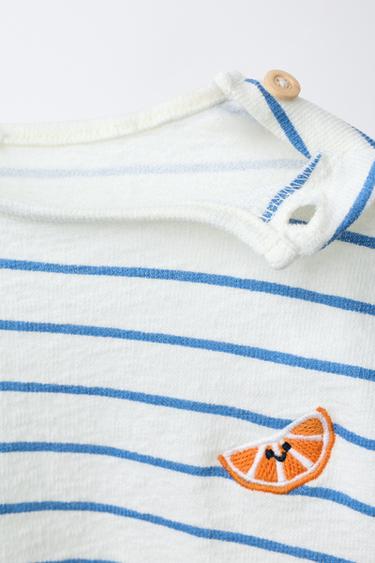 MANDARIN EMBROIDERED STRIPED T-SHIRT - Blue/White by Zara - Image 2