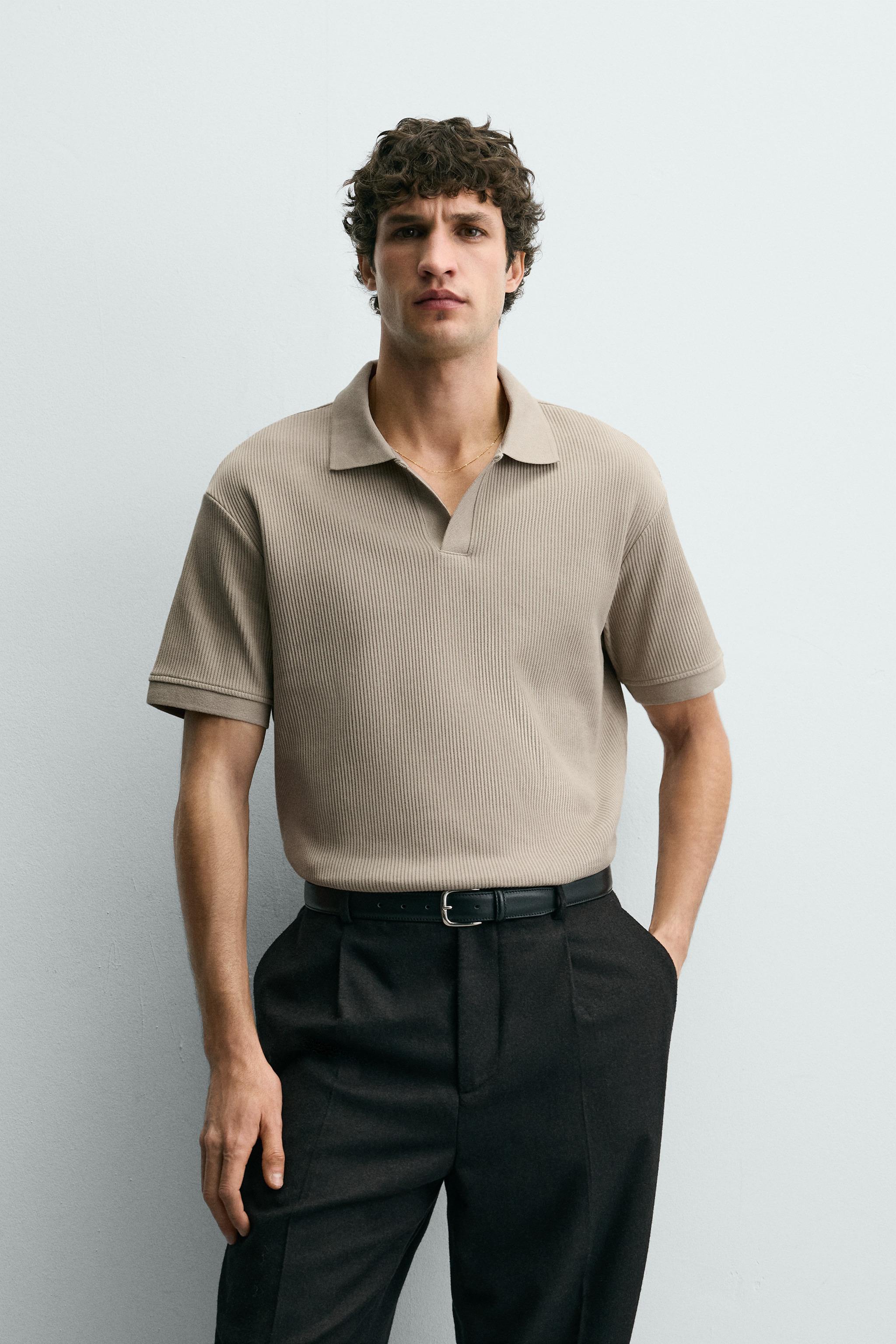 VERTICAL TEXTURED POLO — taupe brown