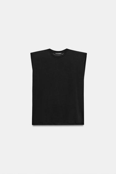 FLUID SLEEVELESS T-SHIRT WITH SHOULDER PADS - Black by Zara - Image 4