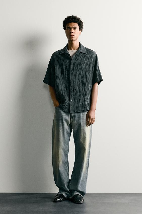 РУБАШКА RELAXED FIT С РЕЛЬЕФНЫМ ЭФФЕКТОМ — СИНИЙ от Zara — изображение 0