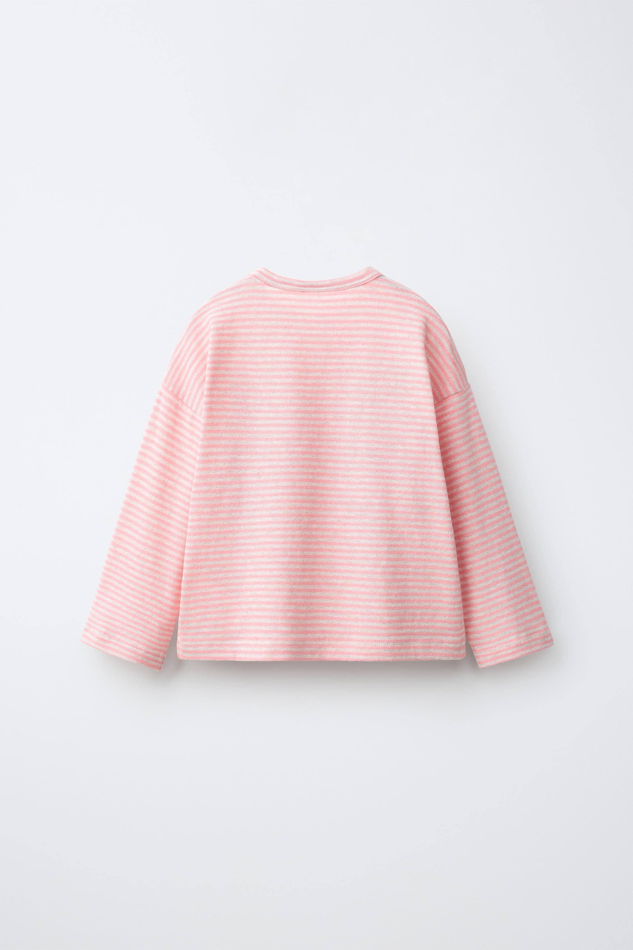 EMBROIDERED WOVEN STRIPE T-SHIRT — Pink