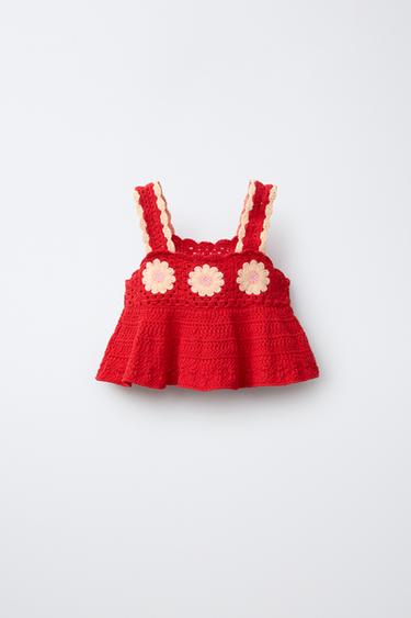 TOP EN CROCHET À FLEURS - Rouge de Zara - Image 1