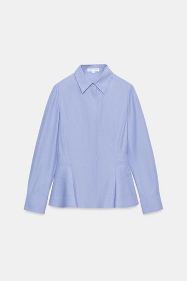 Zara ZW COLLECTION PEPLUM POPLIN SHIRT - Blue marl