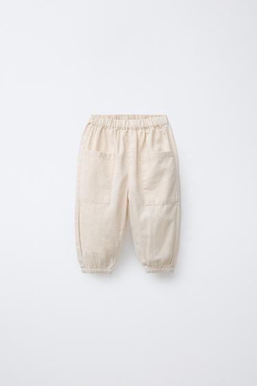 Zaras BYXA JOGGER MED LINNE - Ljust beige - Bild 0