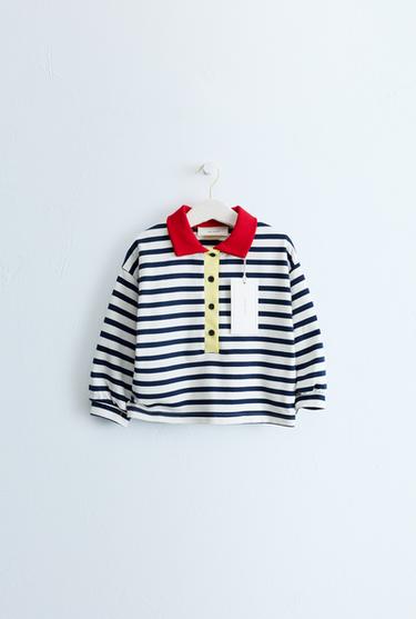 ZARA TIMELESS — ПОЛО В ПОЛОСКУ С КОНТРАСТНЫМ ВОРОТНИКОМ — ЭКРЮ от Zara