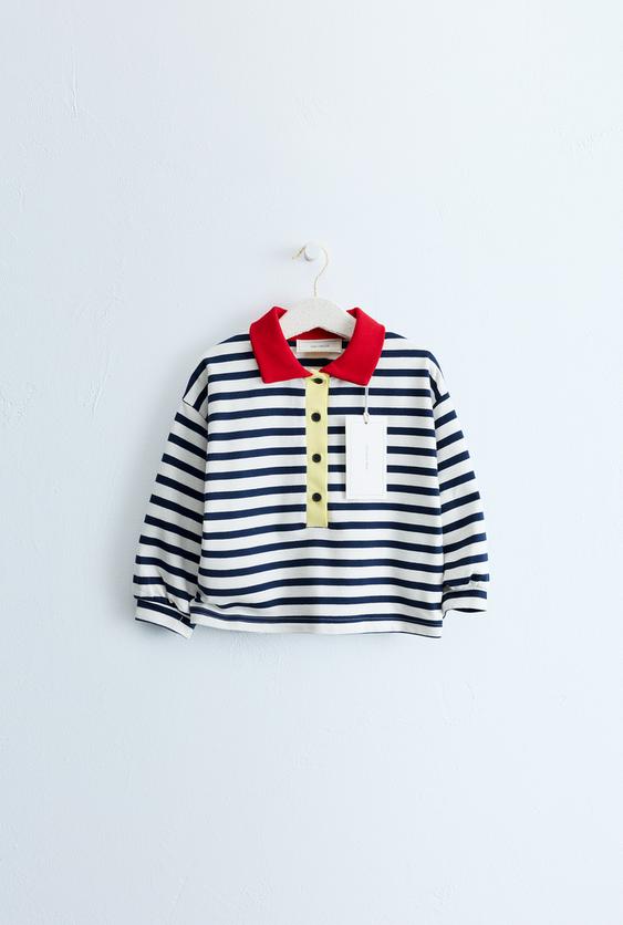 ZARA TIMELESS - STRIPED CONTRAST COLLAR POLO SHIRT - Ecru by Zara - Image 0