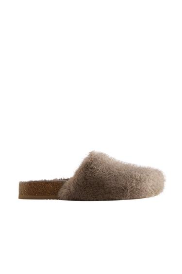 FAUX FUR MULE SLIPPERS - Grey by Zara