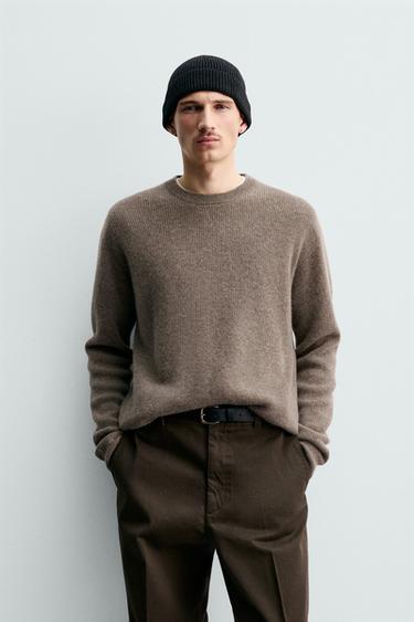 100% CASHMERE RIBBED JUMPER - Sand / Marl by Zara