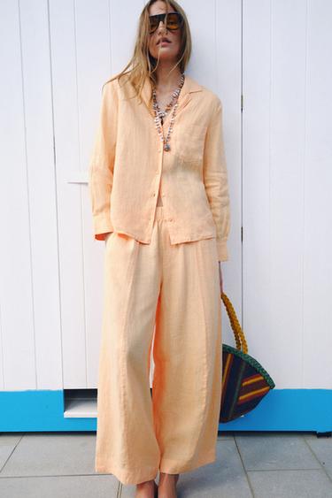 ZW COLLECTION LINEN SHIRT AND TROUSERS SET - Leather by Zara