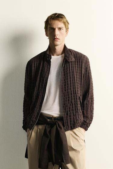 BLOUSON COURT À CARREAUX - Chocolat de Zara