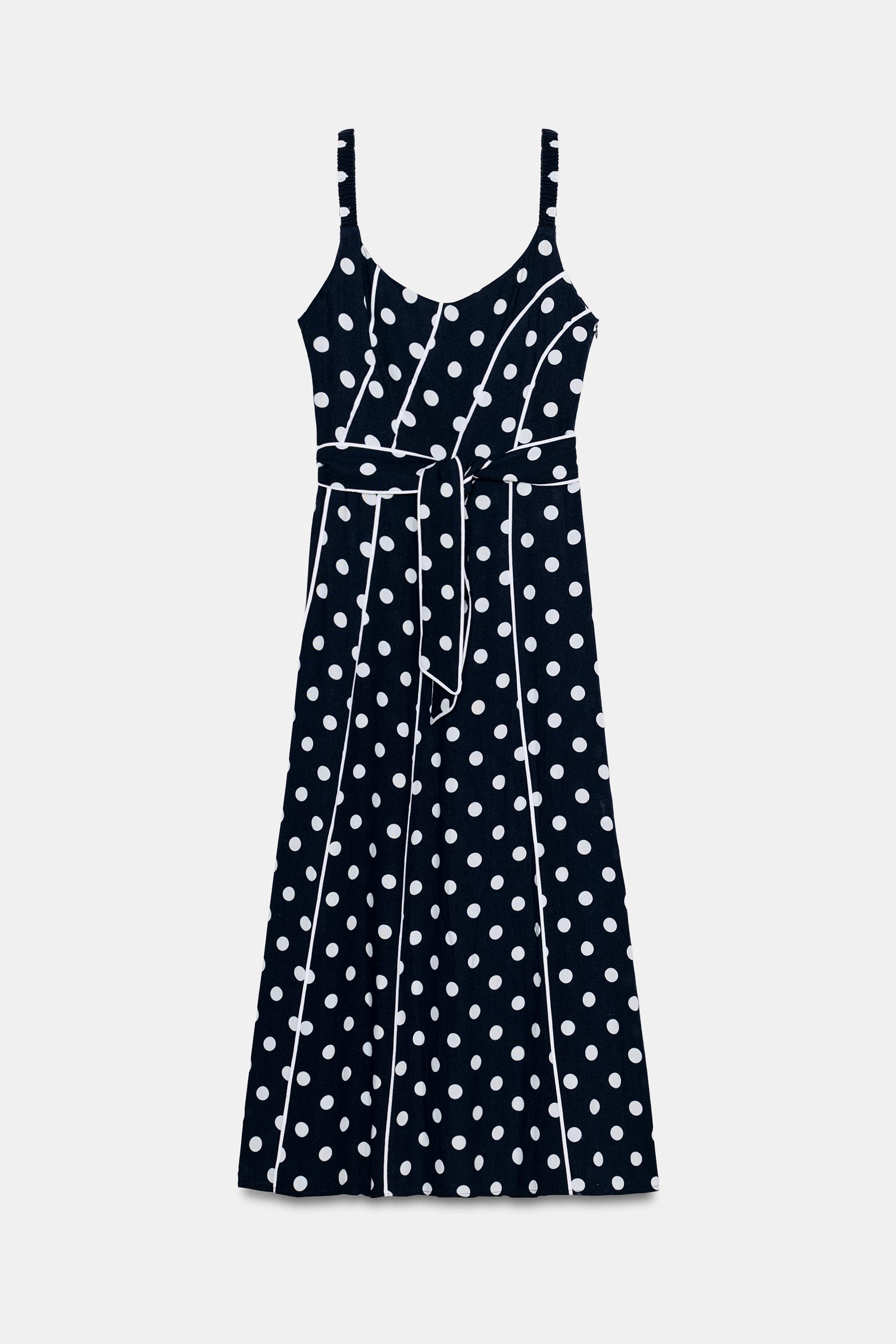 Женские платья Zara POLKA DOT BELTED MIDI DRESS — фото 11