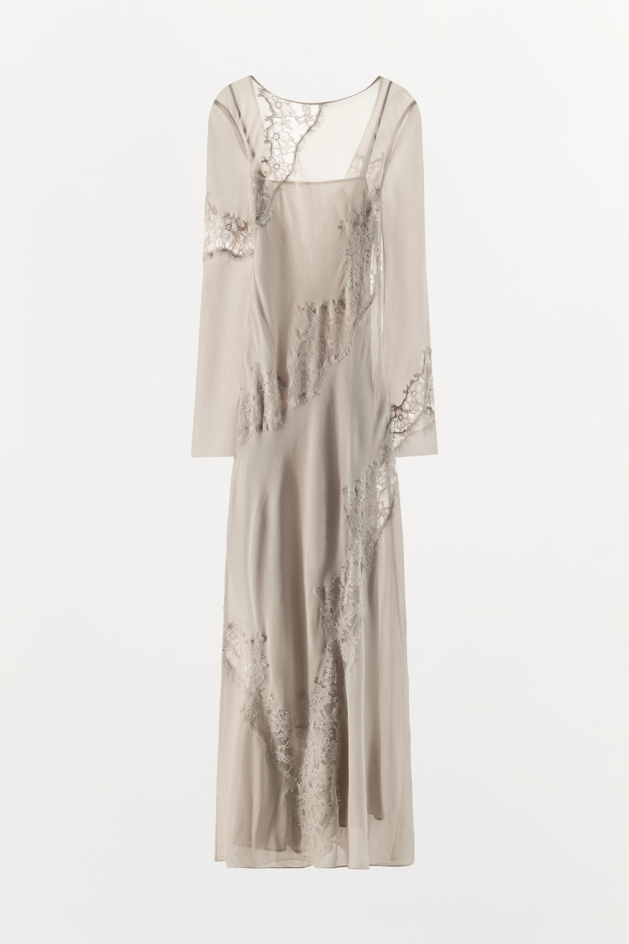 İŞLEMELİ DANTEL GEORGETTE MİDİ ELBİSE - Görsel 5
