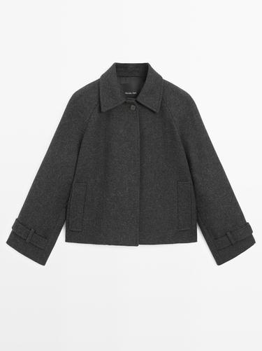 Abrigo corto manga ranglán mezcla lana - Gris de Zara