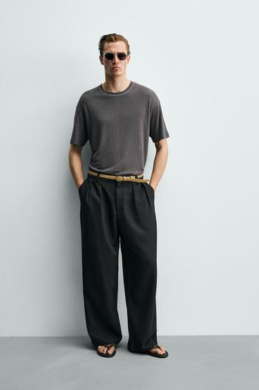 T-SHIRT LIN ET VISCOSE - Gris foncé de Zara - Image 0