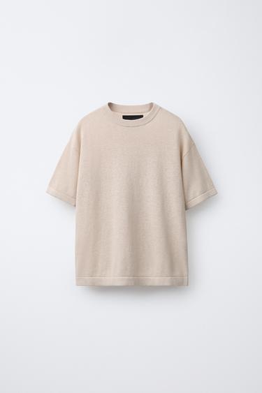T-SHIRT UNI AVEC LIN ET COTON - Beige de Zara