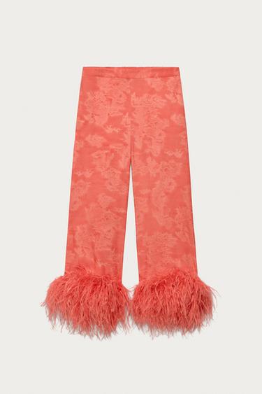 MARISA BERENSON X ZARA FEATHER TROUSERS - Red / Orange by Zara - Image 1