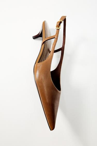 SAPATO DE COURO KITTEN - Marrom da Zara