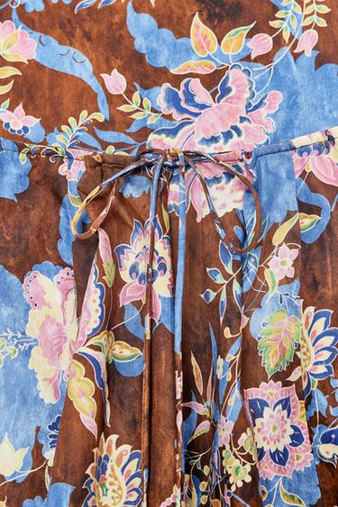 FLORAL PRINT POPLIN DRESS ZW COLLECTION - Brown-Blue by Zara - Image 6