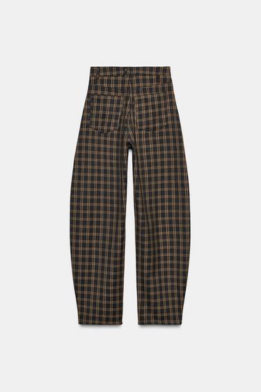CHECKED BALLOON TROUSERS - Grey / Tan by Zara - Image 3
