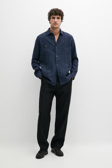Pantalon straight 100 % lin - Noir de Zara