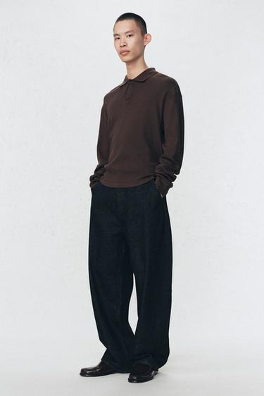 SOSHIOTSUKI x ZARA ワッフルニット ポロシャツブラウンZaraのSOSHIOTSUKI x ZARA ワッフルニット ポロシャツ - ブラウン