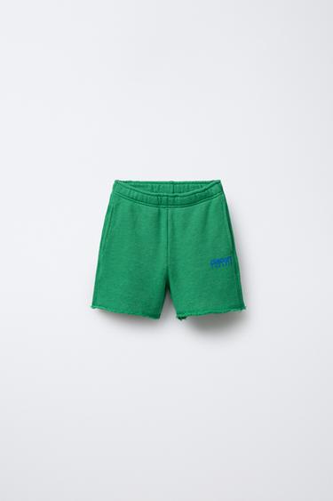 Zara PLUSH TEXT SHORTS - Green