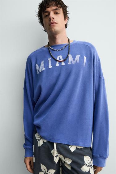 T-SHIRT GAUFRÉ MIAMI - Bleu de Zara - Image 5